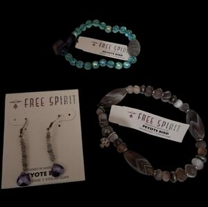 Peyote Bird Sterling Silver Dangle Earrings & 2 Bracelet Bundle Lot
